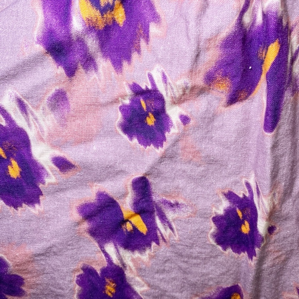 Open Edit Purple Floral Cropped Button Down Short Sleeve Women's Top - Picture 12 of 13
